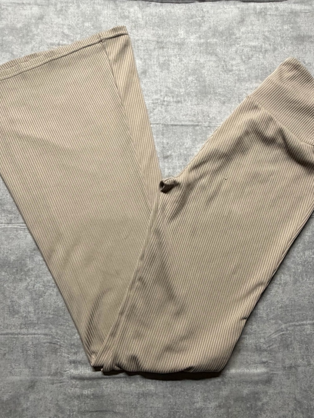 Women's Beige Ribbed Knit Flare Pants Pull-On Stretch High Rise Size S